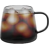 NIRA.Z 14oz Smoky Black Glass Coffee Mug, Anti-Scald Handle, Hand-Blown, Lightweight, Seamless Design, Glass Cup for Cold Beverages, Cappuccino, Latte, Tea – Set of 1, Ideal for Home & Café