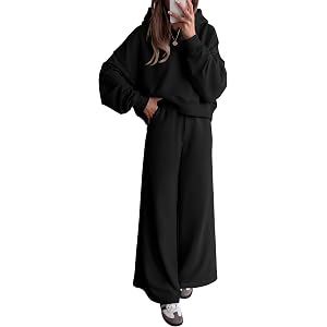 PRETTYGARDEN Women 2 Piece Hoodies Sweatpants Sweatsuits | Long Sleeve Oversized Hooded Sweatshirts, Cotton Wide Leg Sweatpan