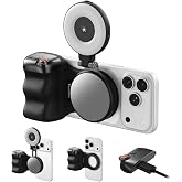TELESIN Fun Shot Magnetic Phone Camera Grip with Magnetic Selfie Light Kit | Phone Selfie Grip Creator Kit for iPhone Magsafe &amp; Android Native Camera Selfies/Photography/TikTok/Zoom Calls/Video (Black)