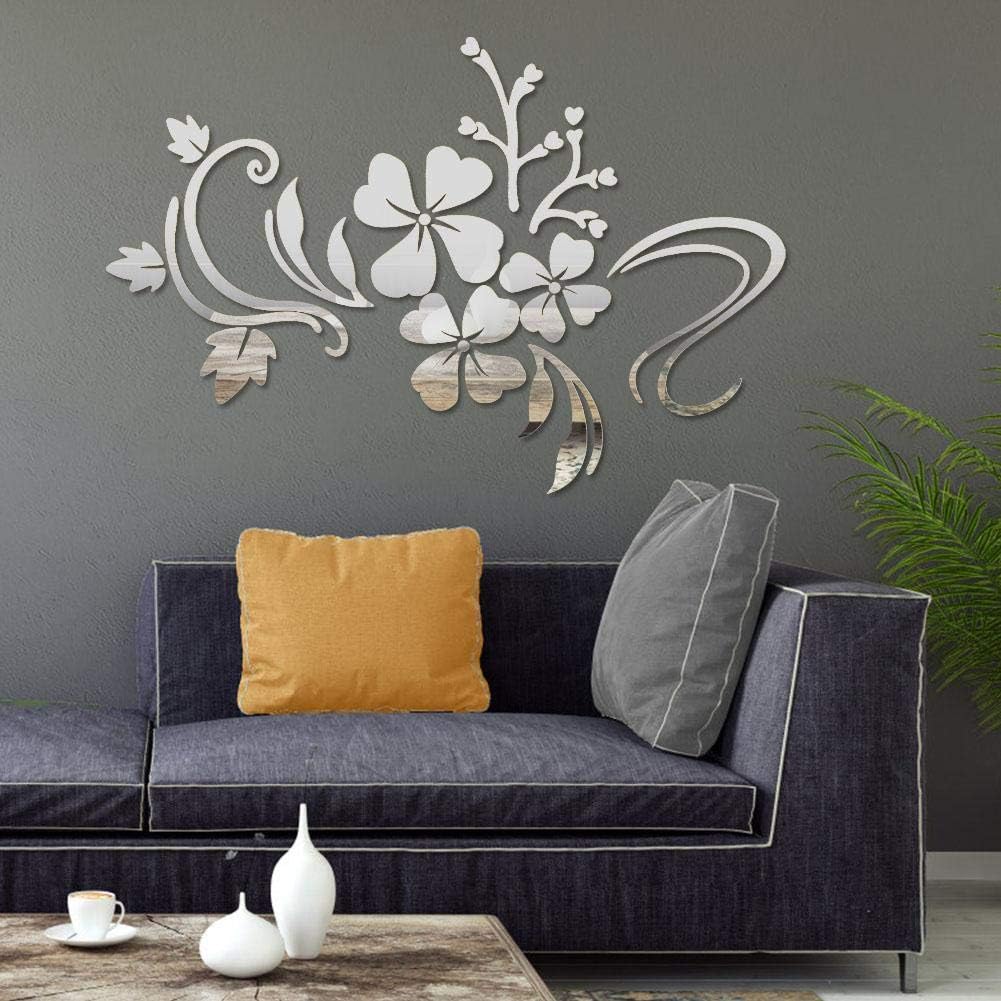 TOPINCN Mirror Wall Stickers Self Adhesive DIY Removable Mirror Plastic Flower Vine Art Wall Sticker Decoration Home Parlour Room Decal(Silver) - Image 5