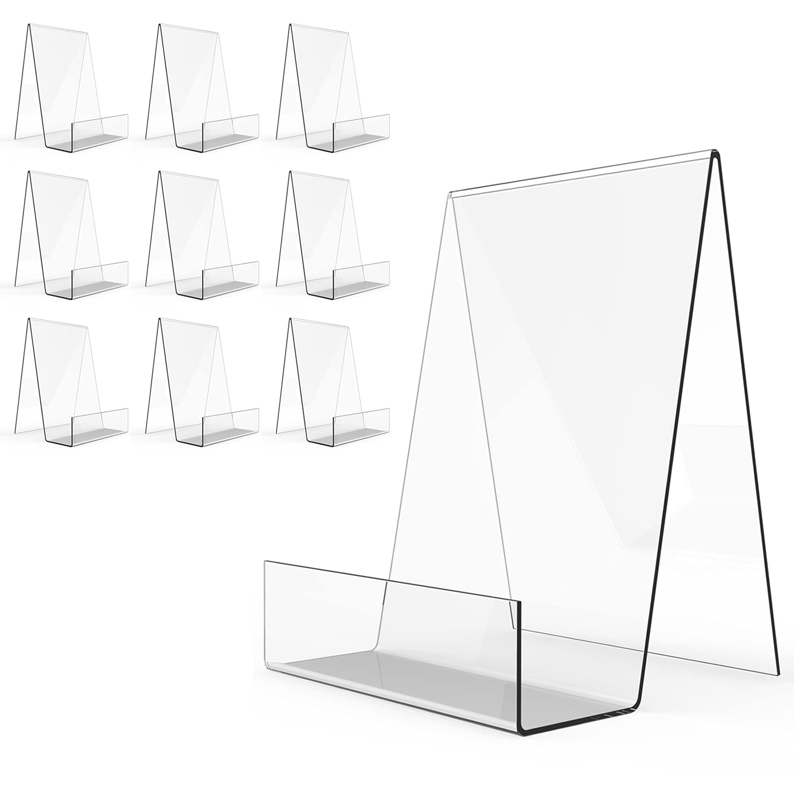 Boloyo Acrylic Book Stand with Ledge,10PC 6 Inch Clear Acrylic Display Easel Transparent Display Stand Holder Tablet Holder for Displaying Books,Magazine,Plate,Pictures,Artworks, CDs