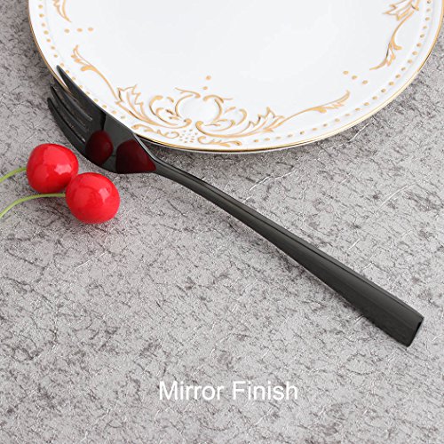 Onlycooker 6 Piece Black Dinner Fork Set 7.7-inch Stainless Steel Service for 6 Salad Dessert Forks Silverware Sets Flatware Cutlery Utensils Dinnerware Mirror Polished Dishwasher Safe
