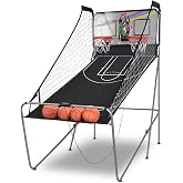 Giantex Foldable Basketball Arcade Game, 8 Game Options, Electronic Double Shot 2 Player w/ 4 Balls and LED Scoring System, Indoor Basketball Game for Kids, Adults