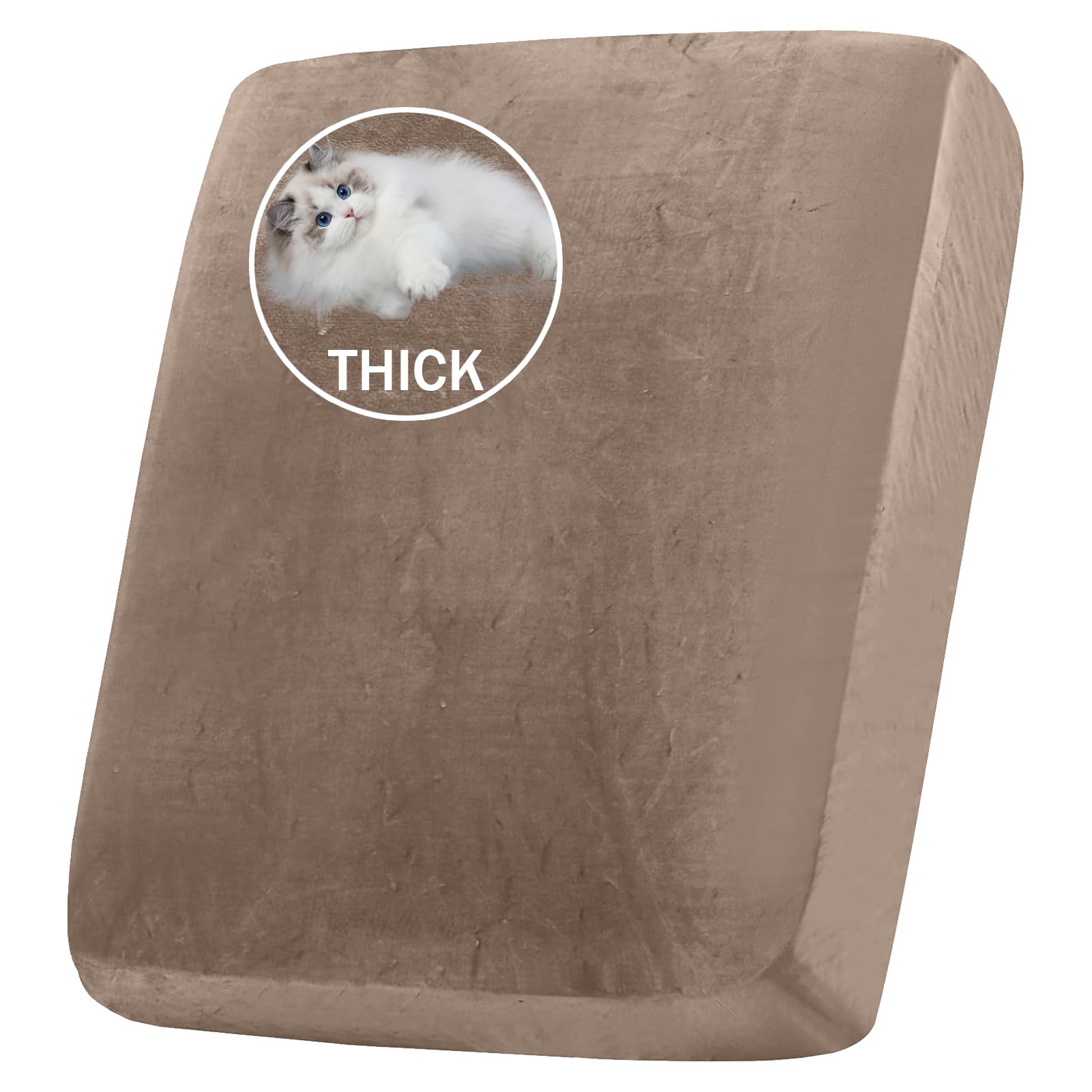 BXFUL Stretch Velvet Sofa Seat Cushion Cover, Removable Sofa Couch Covers with Elastic Bottom, Washable Furniture Slipcovers Protector for Kids and Pets (Large 1-Seater,Taupe) — image 1
