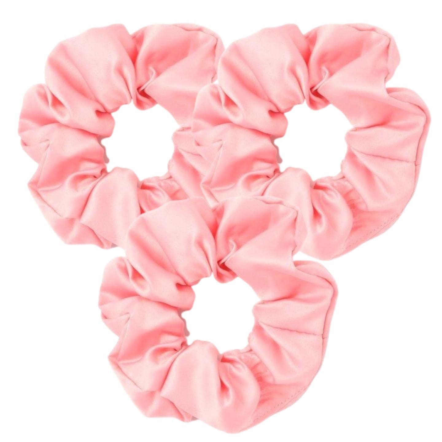 Topkids Accessories Bright & Pastel Satin Scrunchies Satin Hair Elastics Non-slip Ponytail Holders Satin Hair Scrunchies For Women, Ladies, Girls - Pack of 3 (Pink)