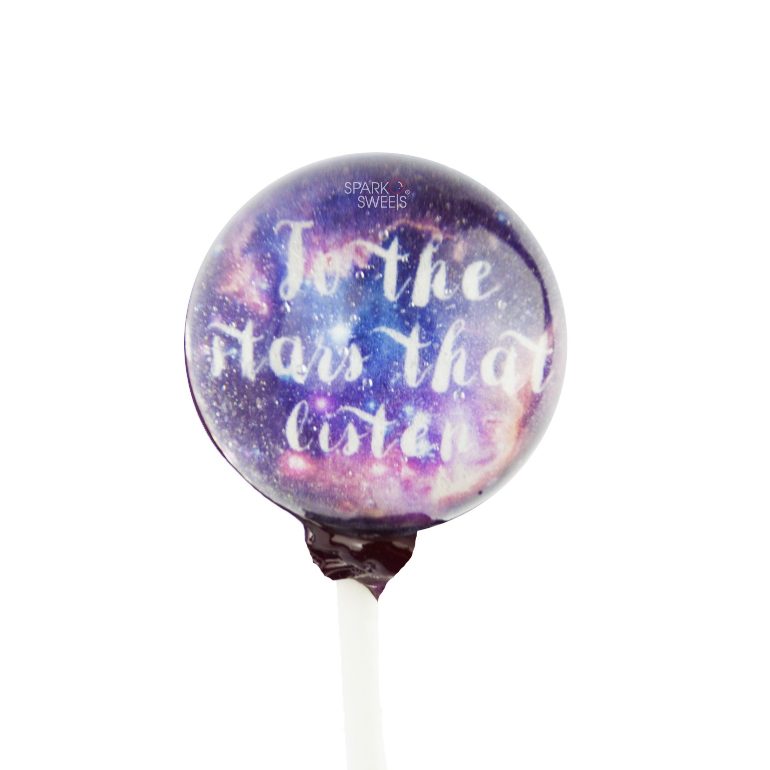 Galaxy Lollipops Customized Your Own Text, Purple Nebula Design 10 Pieces with Space Foil Package