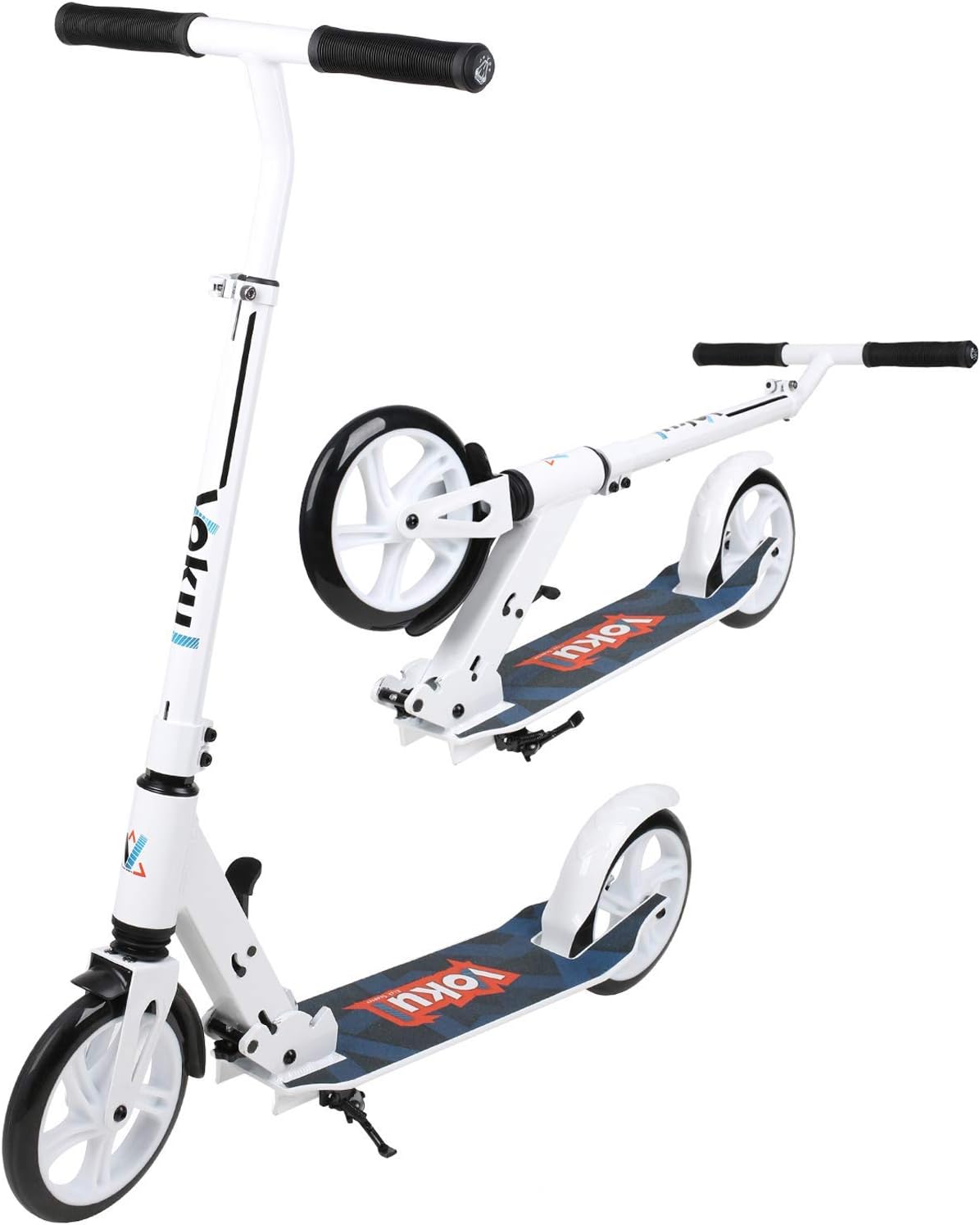 VOKUL Foldable Kick Scooters for Adults Teens Kids - 1 SEC Folding System + 90-105cm Adjustable Bar + Shock Absorption System + 200mm Big Wheels,Smooth Glide Scooter with 220lbs Capacity