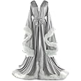 Daily Life Mall Women's Feather Bridal Robes Old Hollywood Maternity Photoshoot Nightgown Silk Bathrobe Long Lingerie
