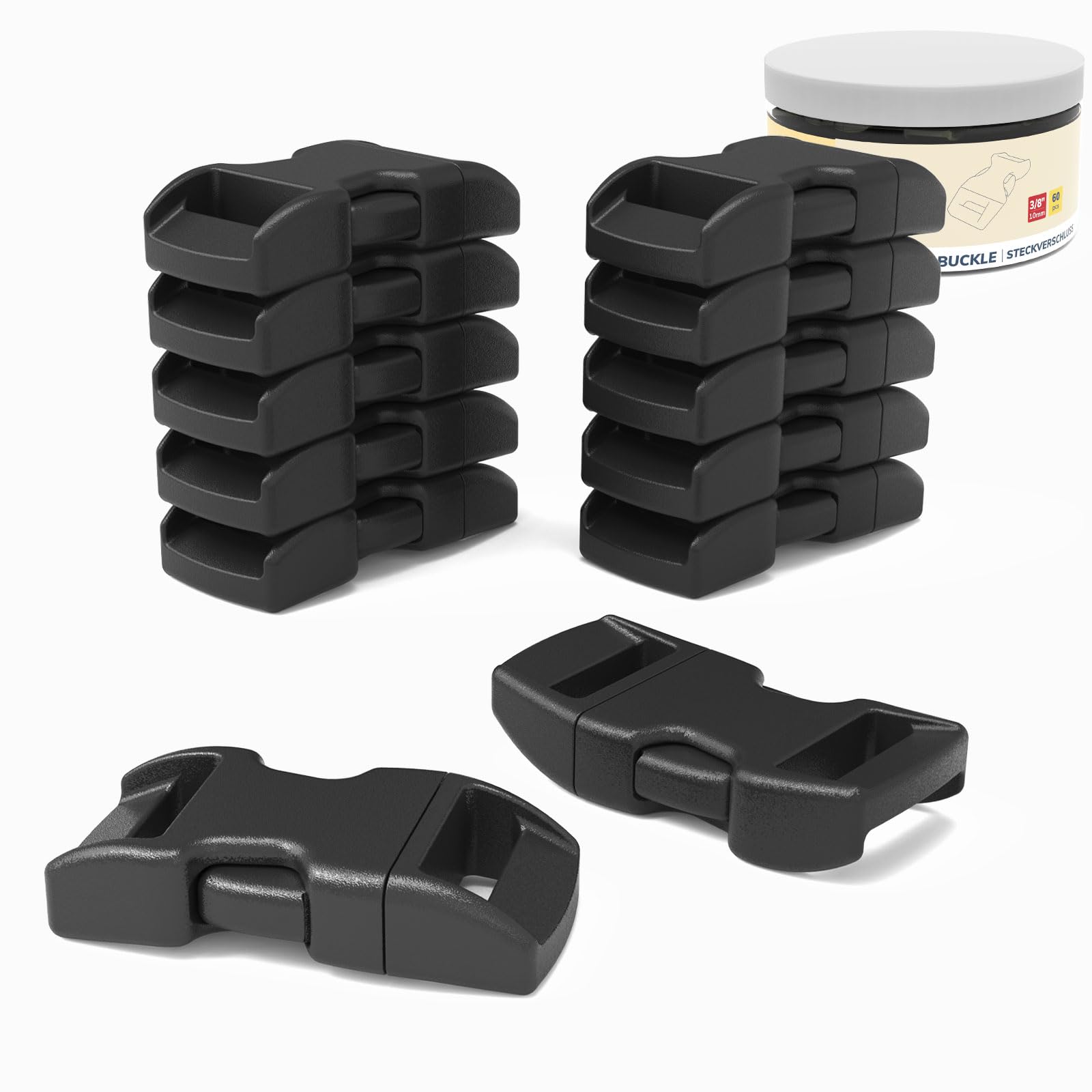 Abma Cord Paracord Bracelet Buckles 60pcs x 10mm (3/8") Paracord Buckles Clips Side Release Plastic Buckles for Bracelets, Crafts and DIY — image 1
