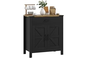 HOMCOM Sideboard Buffet Cabinet, 31" Kitchen Storage Cabinet with Drawer and Adjustable Shelf, Farmhouse Sideboard, Black