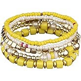 Azusa Sun Colorful Layered Boho Bracelet for Women Yellow Black White Beaded Bracelet Set Statement Stretch Bracelet Birthday Party Friendship Jewelry