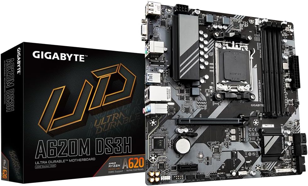 Gigabyte A620M DS3H Motherboard AMD Ryzen 8000 DDR5 PCIe 4.0 M.2 GbE LAN
