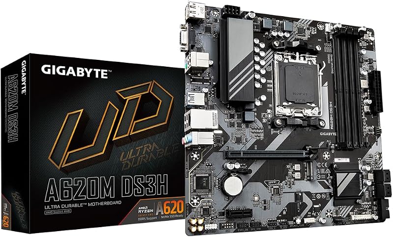 Gigabyte A620M DS3H Motherboard AMD Ryzen 8000 DDR5 PCIe 4.0 M.2 GbE LAN