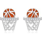 Basketball Earrings Sterling Silver Hypoallergenic Basketball Stud Earrings for Women Sports Jewelry Gifts for Women Sports Lovers
