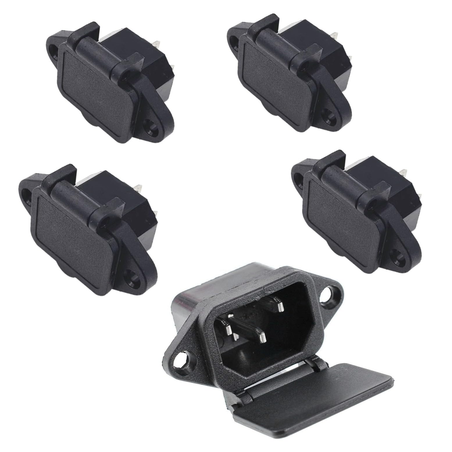 JZK 5-Pack C14 Plug Adapter Panel Mount, AC 250V 10A 3-Pole IEC Input Module Socket with Cover