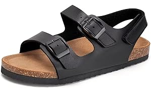 Torotto Girls Boys Sandals with Cork Footbed Adjustable Buckle Casual Slides Sandals Open Toes Flat for Kids Toddler