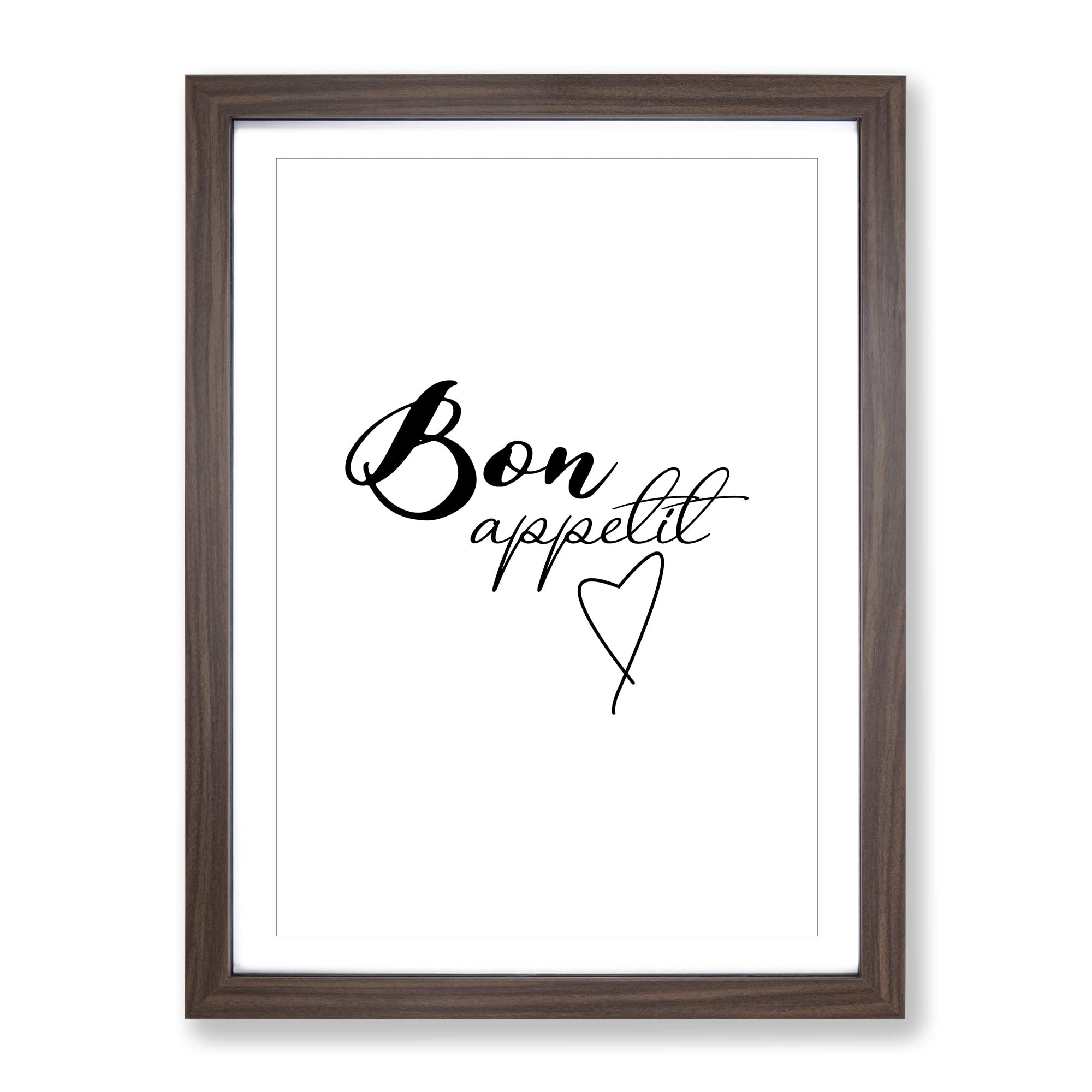 Bon Appetit Typography Quote Framed Wall Art Print, Ready to Hang Picture for Living Room Bedroom Home Office Décor, Walnut A3 (34 x 46 cm)