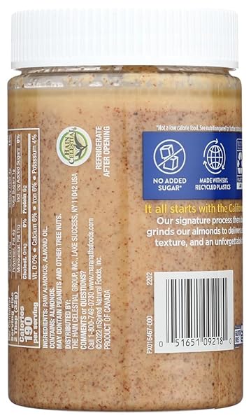 MARANATHA NATURAL CREAMY RAW ALMOND BUTTER, 16 OUNCE JAR