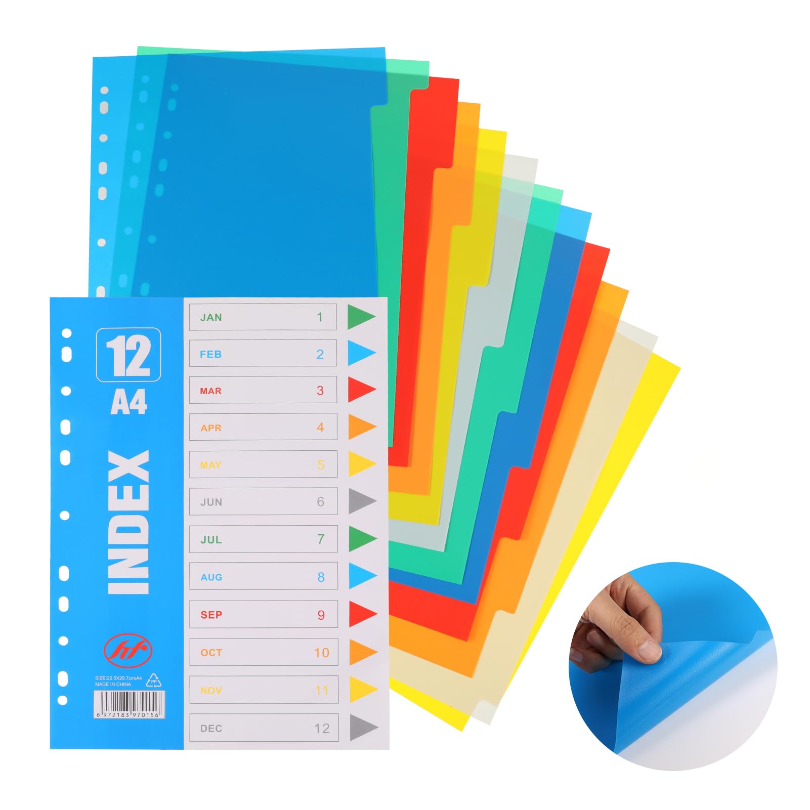 FRIUSATE A4 Filer dividers, 3 Pack Folder Dividers, 12 Part Plastic Binder Dividers with Pre-Punched Hole and Assorted Colours, A4 Subject Dividers for Leverl Arch Files