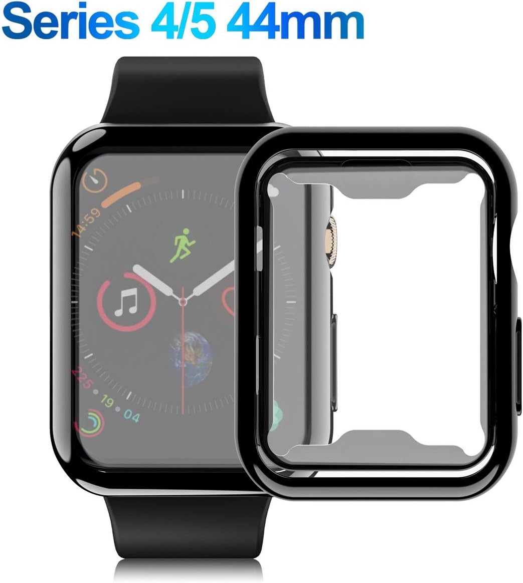 Numy Case for Apple Watch Screen Protector Series 5 44mm,Series 4 44mm,Ultra Thin Clear iWatch 44mm Screen Protector with Full Protection TPU Cover,Black
