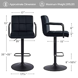 Furniliving Adjustable Barstools with Back, Black