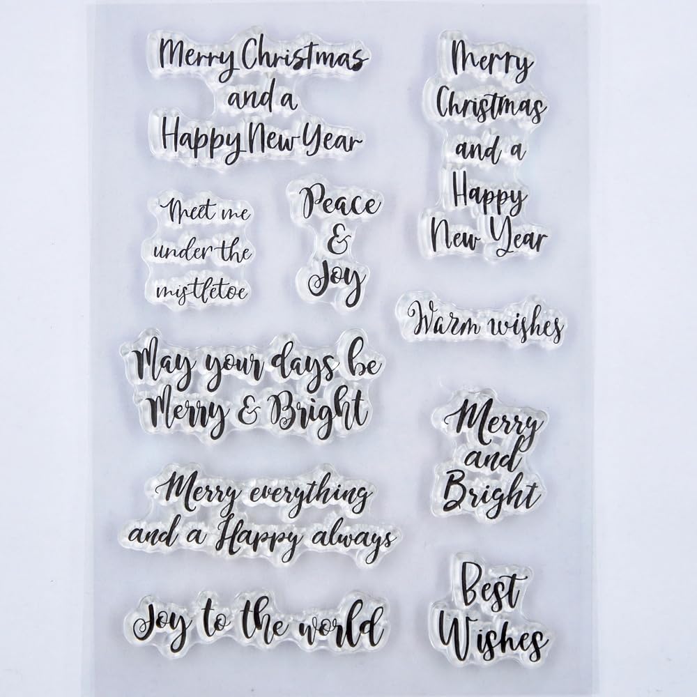 KWELLAM Words Merry Christmas Happy New Year Peace and Joy Best Wishes Clear Stamps for Card Making Decoration and DIY Scrapbooking 3101910