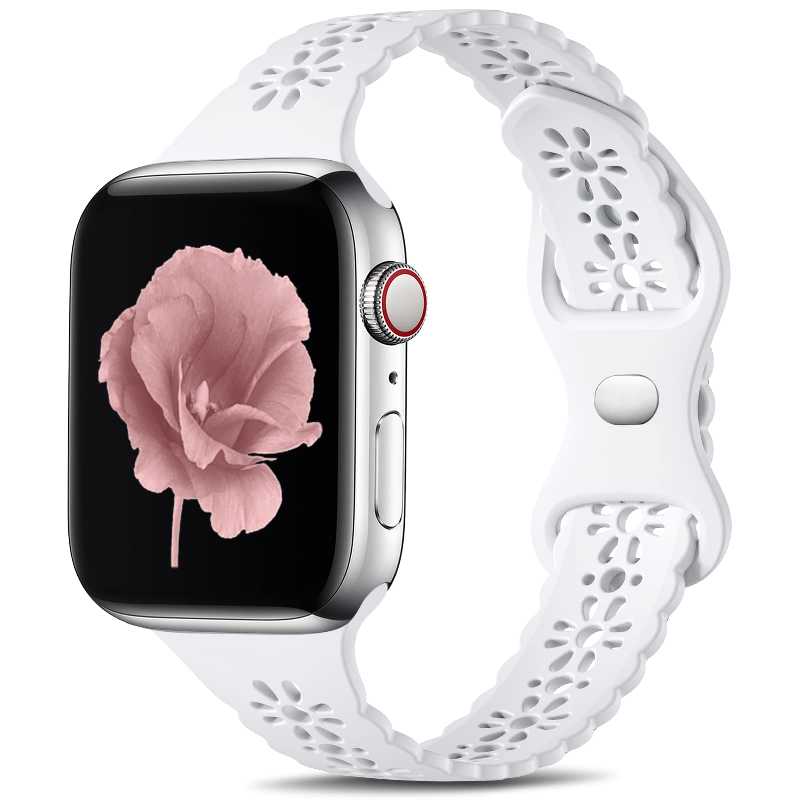 Dirrelo Silm Lace Straps Compatible with Apple Watch Strap 38mm 40mm 41mm, Soft Silicone Hollow-Out Elegant Breathable Strap for iWatch Series SE 8 7 6 5 4 3 2 1 for Women Girls, White