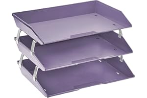 Acrimet Facility 3 Tier Letter Tray, Side Load, Letter Size/A4, Desktop File Organizer, Plastic (Solid Purple Color)