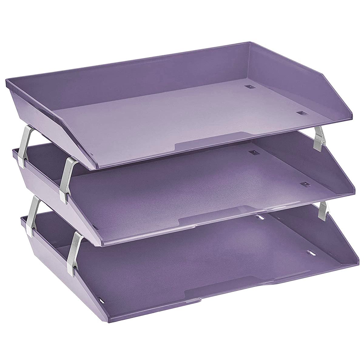 Acrimet Facility 3 Tier Letter Tray, Side Load, Letter Size/A4, Desktop File Organizer, Plastic (Solid Purple Color) — image 1
