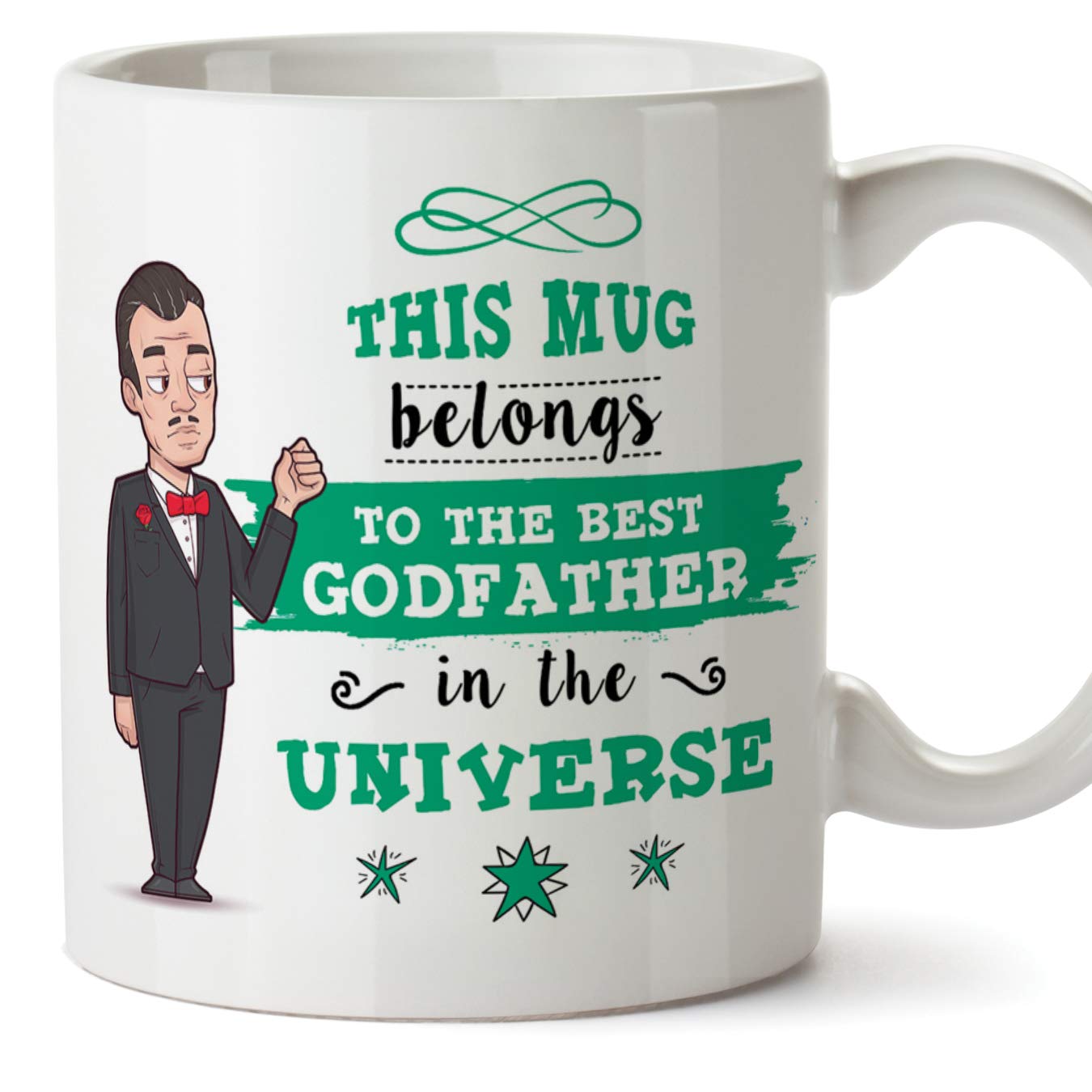 Mugffins Godfather Mug/Cup - "Best Godfather in The Universe" - Coffee Mug for Breakfast/Easter Gift Idea/Birthday Presents for Goduncles/Baptism Gift/Ceramic 11 oz