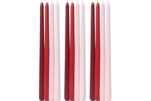Viyffo Taper Candles 12 Inch Red Set of 12 Unscented, Dripless, Smokeless Long Tall Tapered Candlesticks Wedding Home Decor Dinner Natural Color Series