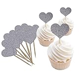 Glitter Heart Cupcake Toppers,50 PCS Love