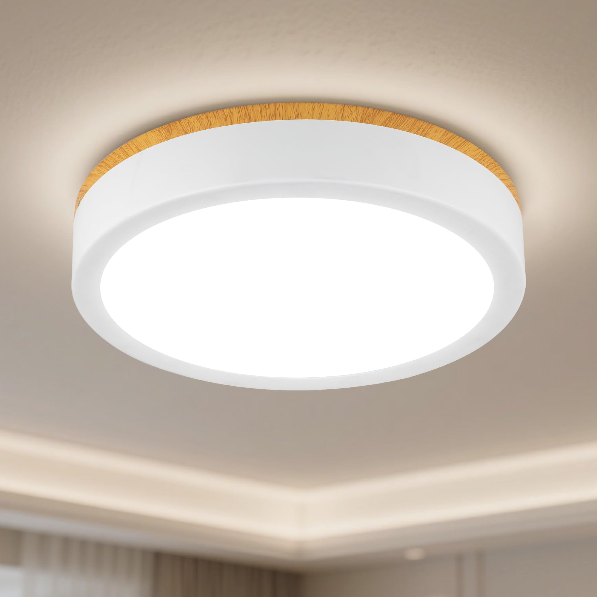 Photo 1 of 11" Flush Mount Ceiling Light, Minimalist Modern Wood Paint LED Ceiling Light with 5CCT 2700K-5000K, Dimmable LED Light Fixtures Ceiling Mount for Kitchen Bathroom Bedroom Hallway