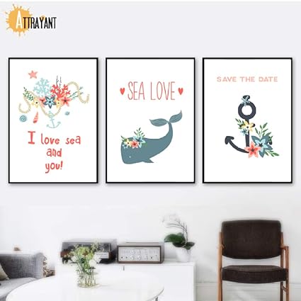Dessin Animé Fleur Baleine Mer Citations Mur Art Toile