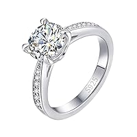 FreeKitee Moissanite Engagement Ring for Women, 2CT D Color VVS1, Rhodium-Plated 925 Sterling Silver with Gift Box, Wedding Ring, Anniversary Promise Gift, Size 4.5-9