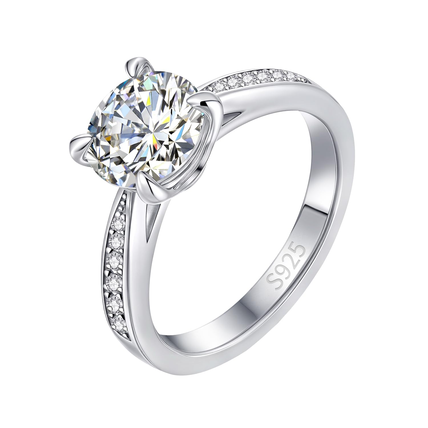 FreeKitee Moissanite Engagement Ring for Women, 2CT D Color VVS1, Rhodium-Plated 925 Sterling Silver with Gift Box, Wedding Ring, Anniversary Promise Gift, Size 4.5-9