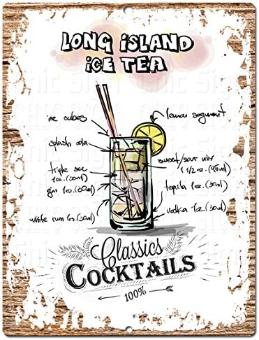 Chic Sign Classics Cocktails LONG ISLAND ICE TEA Tropical Rustic Vintage Retro Kitchen Bar Pub Wall Decor 9"x12" Metal Plate Sign Home Store Decor Plaques