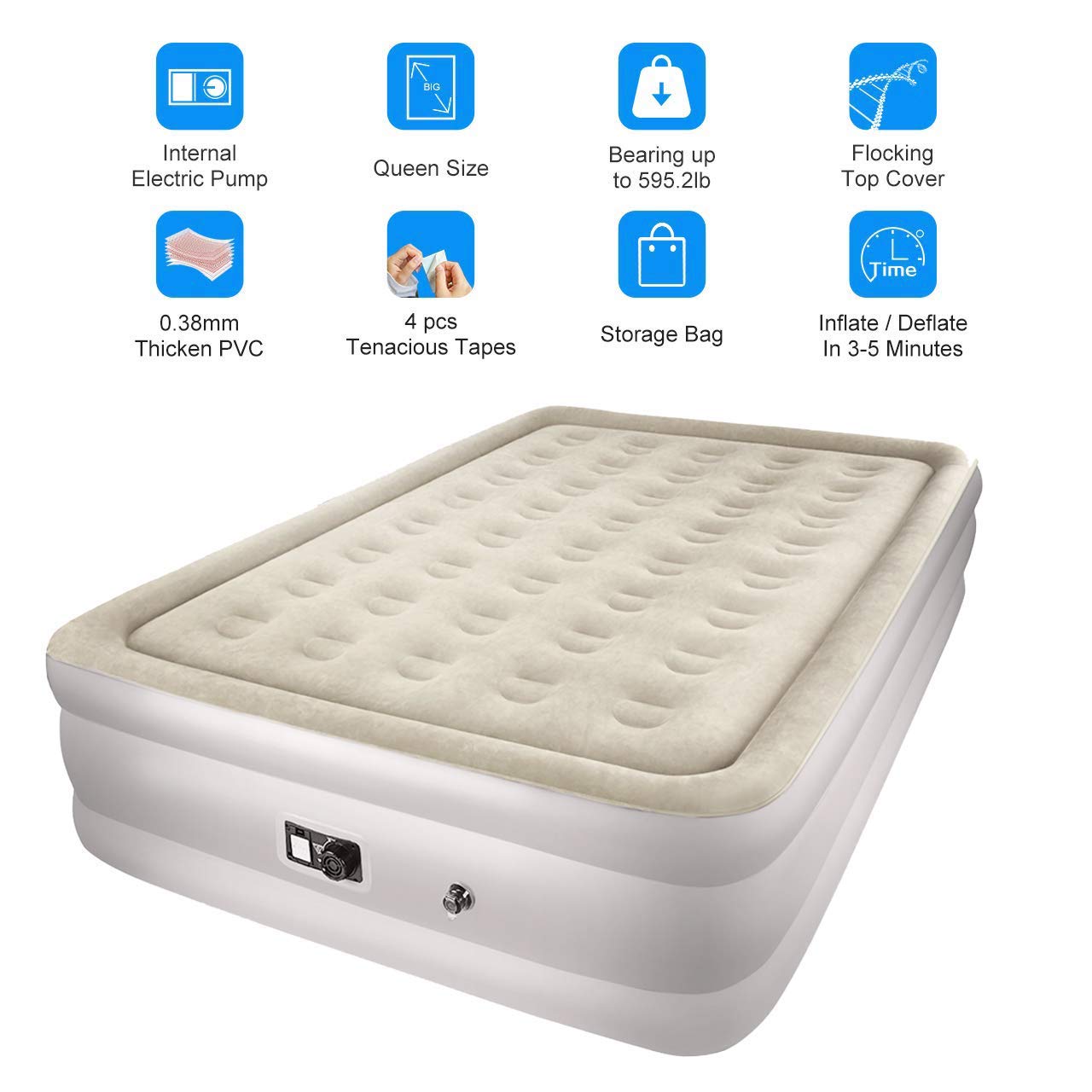 TOPELEK Air Mattress, Inflatable Airbed with Builtin Electric Pump