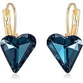 Trendy Austrian Crystal Heart Drop Leverback Earrings for Women 14K Rose Gold Plated Hypoallergenic Jewelry Gifts