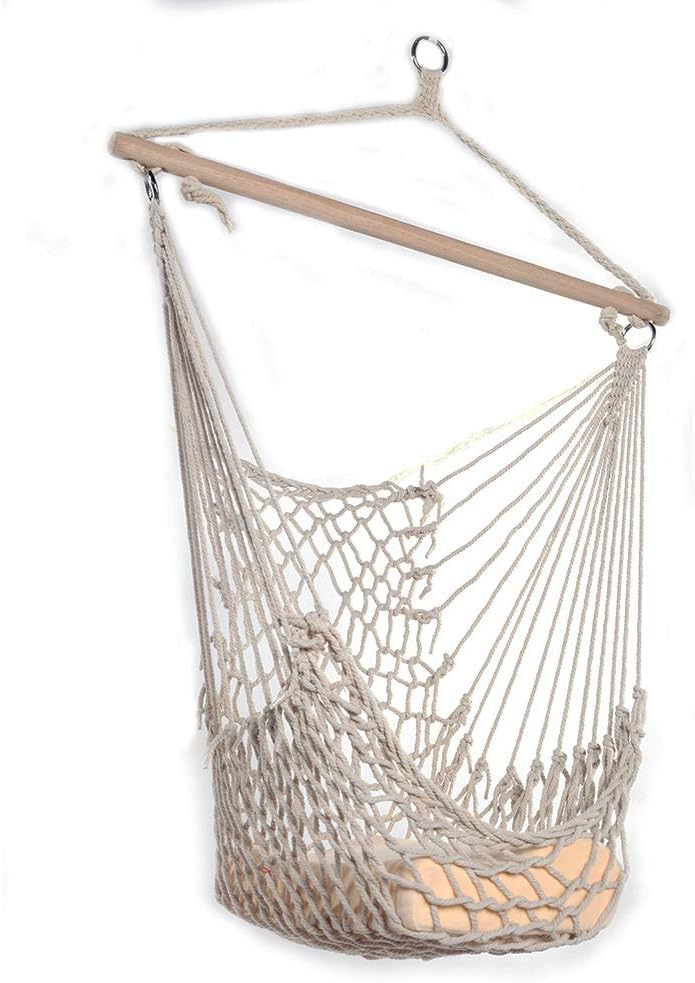 CATWALK Swinging Hammock Chair, Hanging Rope Seat Outdoor Indoor for Bedrooms Outside Trees Adults Kids (Beige(3.2lbs))