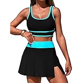 ZRTAK Women's High Waisted Bikini Sets Tummy Control Swim Skirt Two Piece Swim Suit Tummy Control Color Block Bathing Suit