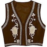 Verdusa Women's Cowgirl Vest Western Outfit Linen Vest Embroidered Boho Tops