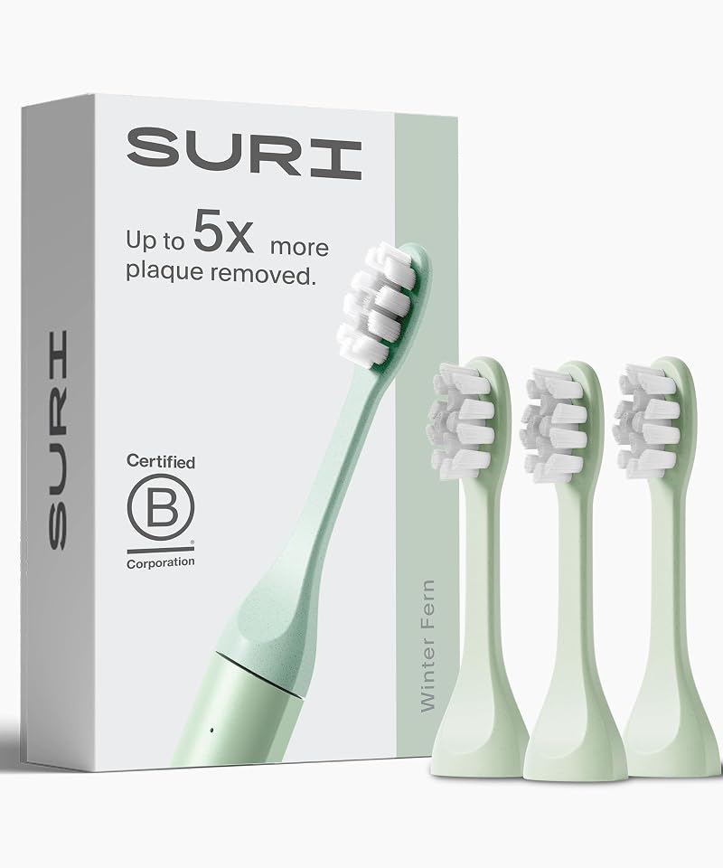 SURI Recyclable Plant-Based Toothbrush Heads Pack of 3 Winter Fern Compatible
