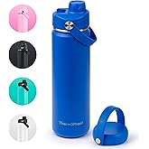 ThermoProof Double-Walled Vacuum Insulated Stainless Steel Water Bottle - Wide Mouth with Chug & Spout Lids, Dishwasher Safe, Reusable, Leakproof, Hot & Cold for Men, Women & Kids - 22oz, Blue