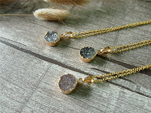 Natural Agate Druzy Drusy Pendant Raw Rough Gemstone Gem Necklace