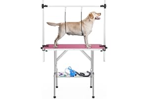 APRILSOUL 46 Inch Pet Grooming Table for Large Dogs,Adjustable Height,Foldable,Anti-Slip Surface,with Arms, Nooses, Mesh Tray