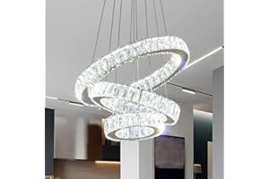 FRIXCHUR Modern LED Chandeliers Crystal Pendant Light 3 Ring Chandelier Hanging Crystal Ceiling Light Fixture Adjustable Pendant Light for Living Room Dining Room Bedroom Foyer Gold (Cool White)