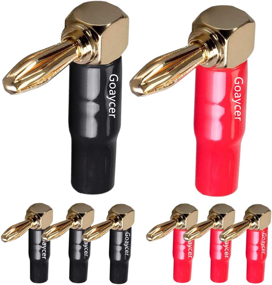 Goaycer 90 Degree Banana Plugs 24K Gold Plated 4mm Connector 12 Pack