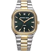 Geoffrey Beene Men's Square Metal Dress Watch, Classic Quartz, Water Resistant, Green Dial with Date, Elegant Design, Adjustable Bracelet, Business Formal