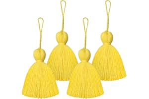 NINGYOHI Big Size 4 PCS Handmade Tassels for Crafts, Pillow Decor, Blanket Decoration With Hanging Rope for Garland (8cm/3.15 inch) (Yellow-4PCS)